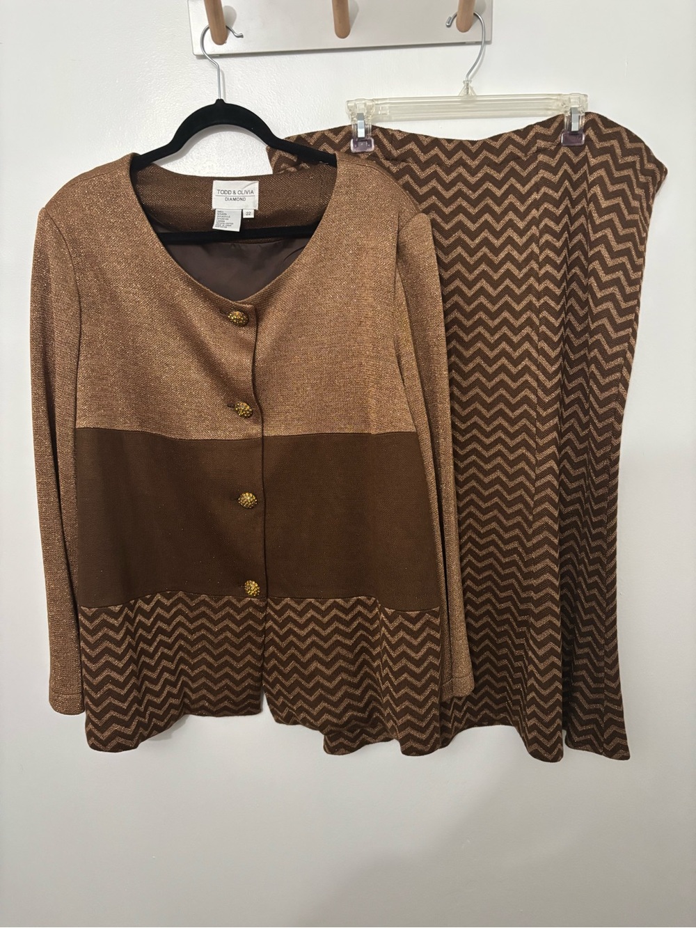 Todd & Olivia Brown Chevron Knit Skirt and Jacket Set